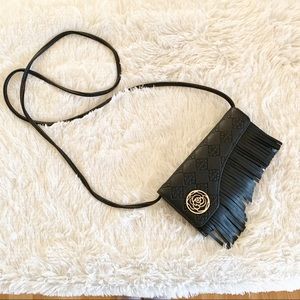 Black Crossbody Embossed Fringe Wallet Purse